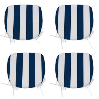 4件套户外椅垫坐垫带系带，露台椅垫（蓝白条纹）