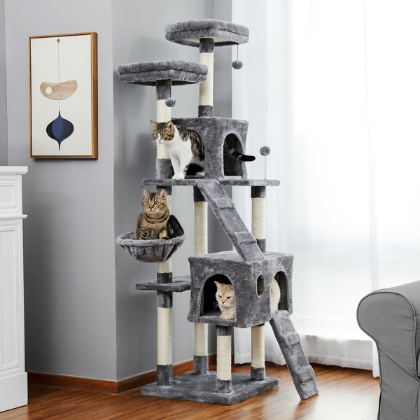 猫树69英寸的猫塔，两套房间，两套公寓，Kitty攀登者塔家具，升级版灰色-16