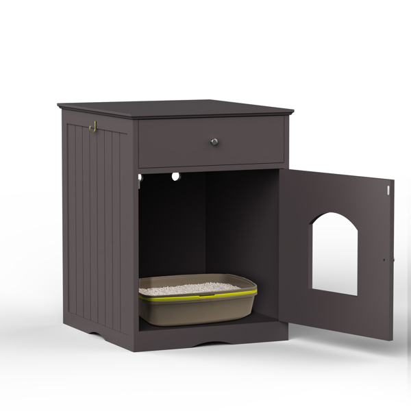 木制宠物屋猫垃圾箱外壳，带抽屉，侧桌，室内宠物箱，猫之家床头柜（棕色）-4