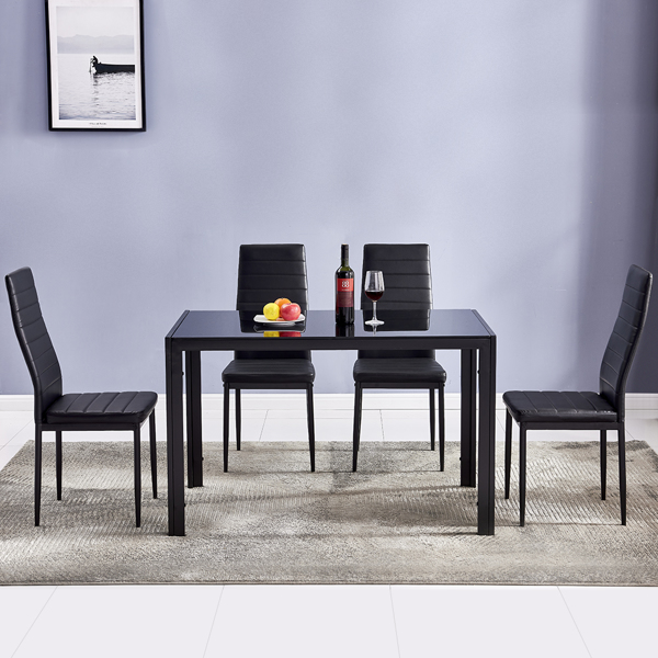  4人座 桌腿框架一体 方形桌腿 餐桌 钢化玻璃不锈钢 黑色 120*70*75cm N201(替换编码：13028197-55761004)-12