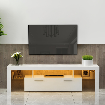 白色现代LED灯电视柜可安装在休息室客厅或卧室