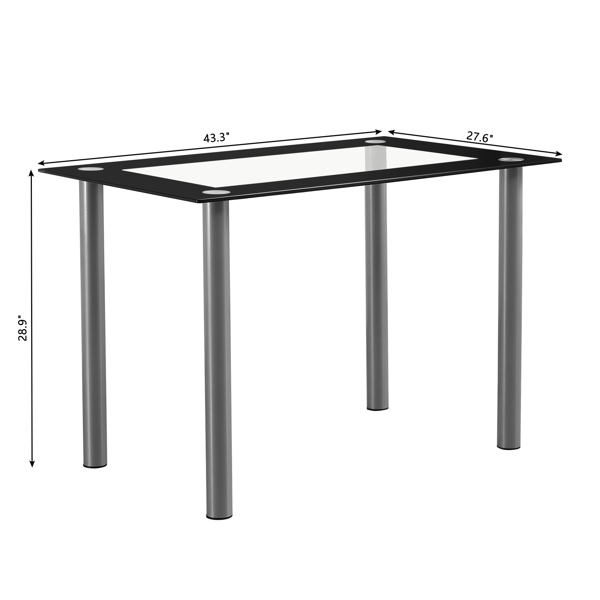  4人座 简约长方形 圆柱腿 餐桌 钢化玻璃不锈钢 黑色包边清玻 110*70*75cm N201，桌腿是黑色（替换编码13029117）-5