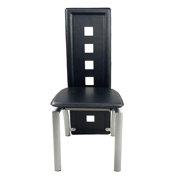  4pcs 长靠背方形镂空装饰 PU革 餐椅 圆管 黑色坐垫电镀椅腿 N201（替换编码13029118）-7