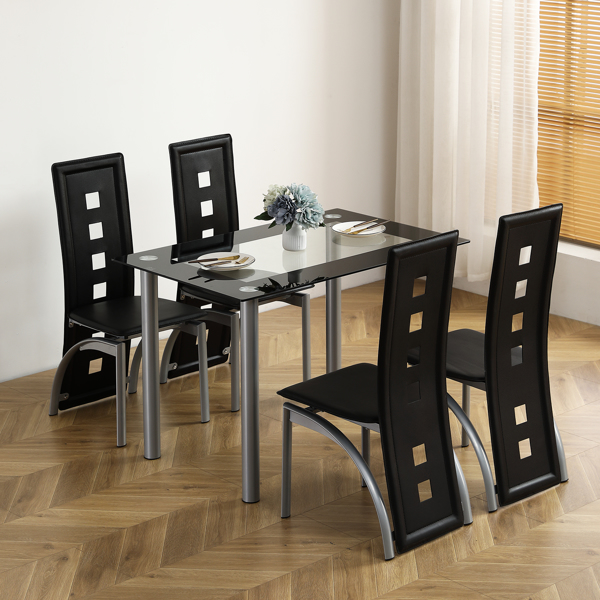  4人座 简约长方形 圆柱腿 餐桌 钢化玻璃不锈钢 黑色包边清玻 110*70*75cm N201，桌腿是黑色（替换编码13029117）-22