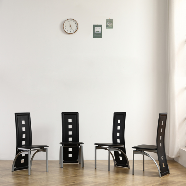 5件套餐桌，配有1张玻璃透明餐桌和4把PVC黑色椅子，现代餐桌，适用于厨房和早餐餐厅客厅（本产品将拆分成两个包裹）-5