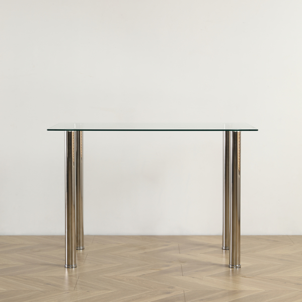  4人座 简约长方形 圆柱腿 餐桌 钢化玻璃不锈钢 清玻 110*70*75cm N201（替换编码13029115）-7
