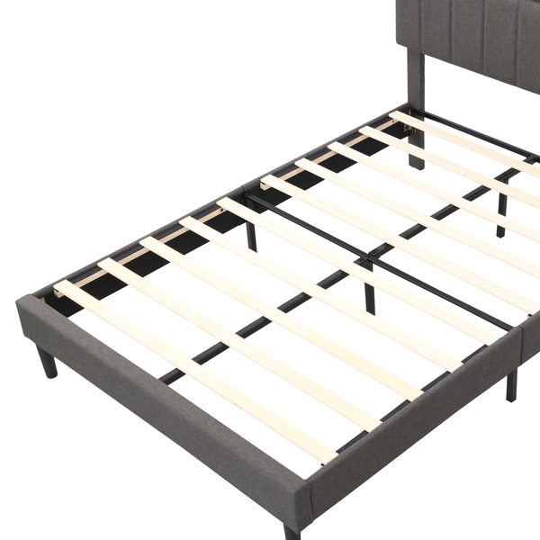 全尺寸软垫床，带储物床头板和USB接口，亚麻织物软垫床(灰色)-19