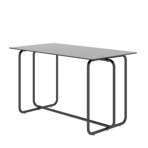 1件式矩形餐桌，带金属框架，厨房用钢化玻璃餐桌，黑色-2