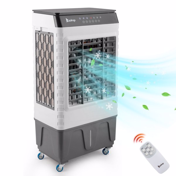  美规 ESC-50P-4R 电风扇 110V 110V,150W 带50L水箱 电子触屏带遥控器 带2块冰晶 带玻璃翻盖 带金属轮子 塑料 灰白色 出风量 5000m³/h 商用冷气扇-20