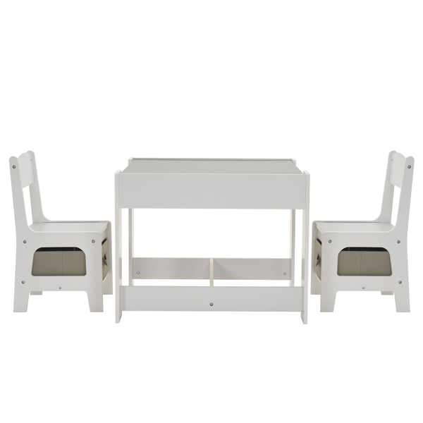  一桌两椅带两个收纳袋 三聚氰胺板 密度板 灰白色 儿童桌椅 61.5*61.5*48cm 可收纳 N101-6