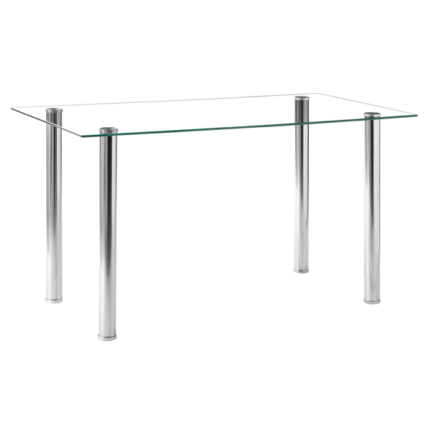  6人座 简约长方形 圆柱腿 餐桌 钢化玻璃不锈钢 清玻 135*70*75cm N201（替换编码：41827204）-1