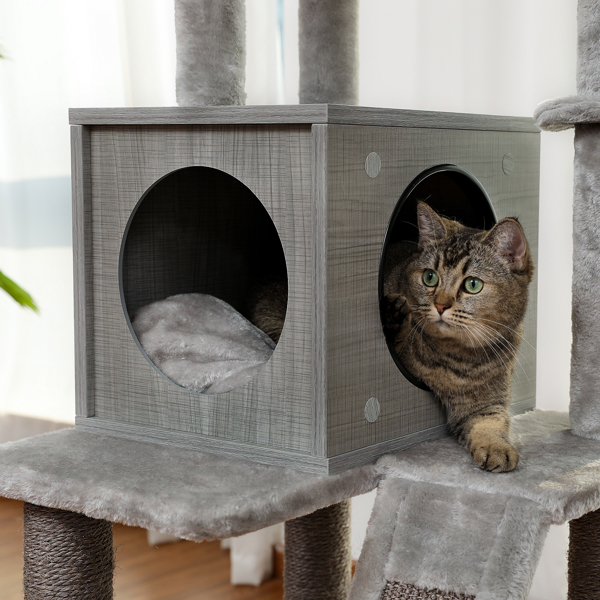 灰色猫台带有躺窝，剑麻猫抓柱，带猫玩具，可以休息和抓挠，适合各类猫使用-6