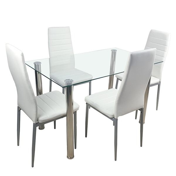  4人座 简约长方形 圆柱腿 餐桌 钢化玻璃不锈钢 清玻 110*70*75cm N201（替换编码13029115）-11