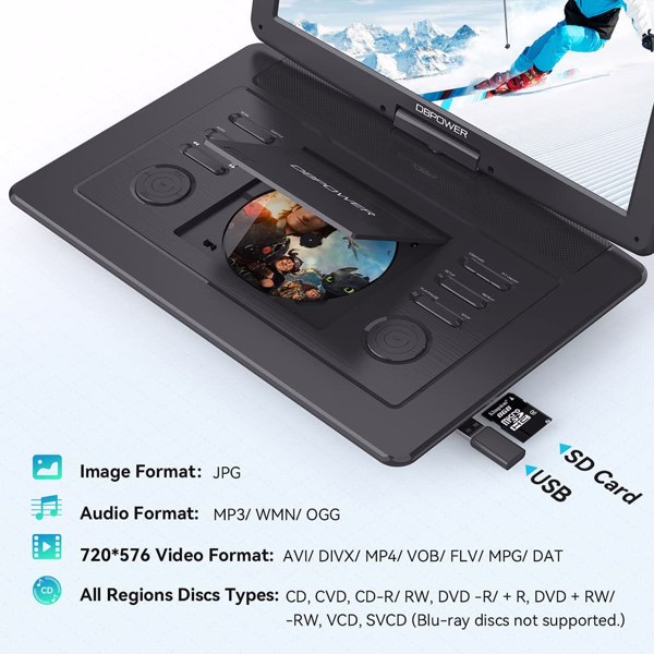 DBPOWER ZC-06 15.6寸Portable DVD 黑色 美规, shipped by FBA -6