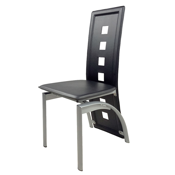  4pcs 长靠背方形镂空装饰 PU革 餐椅 圆管 黑色坐垫电镀椅腿 N201（替换编码13029118）-2