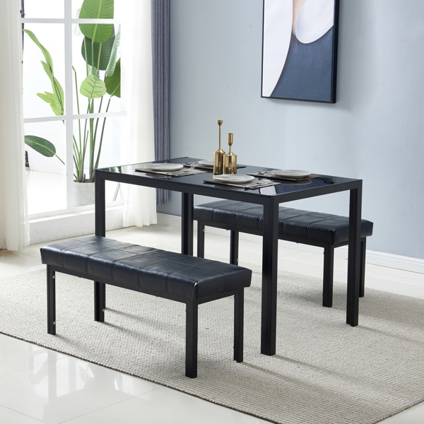  4人座 桌腿框架一体 方形桌腿 餐桌 钢化玻璃不锈钢 黑色 120*70*75cm N201(替换编码：13028197-55761004)-27