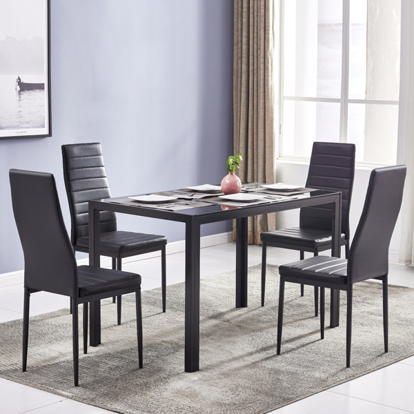  4人座 桌腿框架一体 方形桌腿 餐桌 钢化玻璃不锈钢 黑色 120*70*75cm N201(替换编码：13028197-55761004)-16