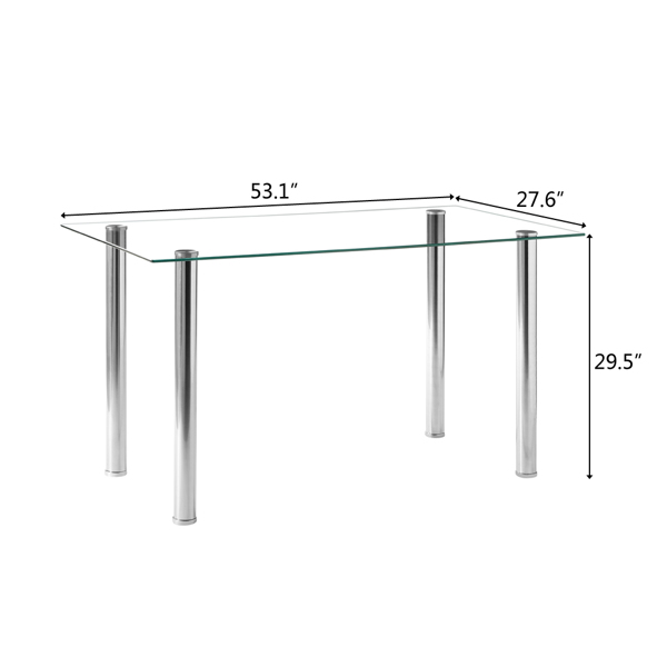  6人座 简约长方形 圆柱腿 餐桌 钢化玻璃不锈钢 清玻 135*70*75cm N201（替换编码：41827204）-2