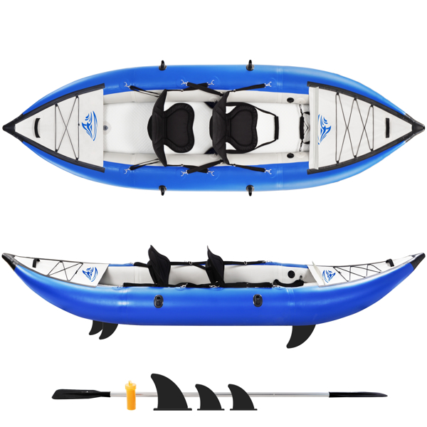 充气皮划艇套装与桨和气泵，便携式休闲旅游皮划艇可折叠钓鱼旅游皮划艇，串联2人皮划艇-15
