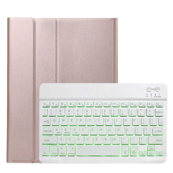 （带电）适用IPAD PRO 11寸 2020 带笔槽背光可分体无线键盘 玫瑰金皮套+白键盘