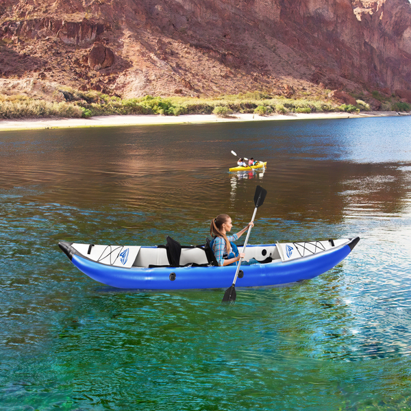 充气皮划艇套装与桨和气泵，便携式休闲旅游皮划艇可折叠钓鱼旅游皮划艇，串联2人皮划艇-1