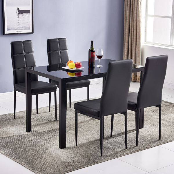  4人座 桌腿框架一体 方形桌腿 餐桌 钢化玻璃不锈钢 黑色 120*70*75cm N201(替换编码：13028197-55761004)-29