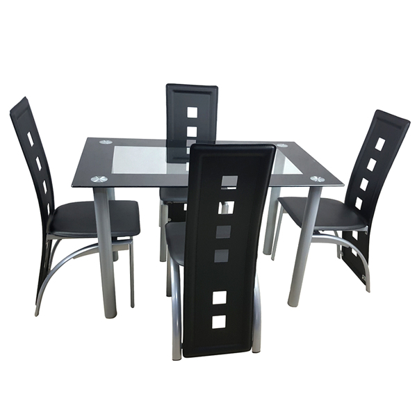  4人座 简约长方形 圆柱腿 餐桌 钢化玻璃不锈钢 黑色包边清玻 110*70*75cm N201，桌腿是黑色（替换编码13029117）-9