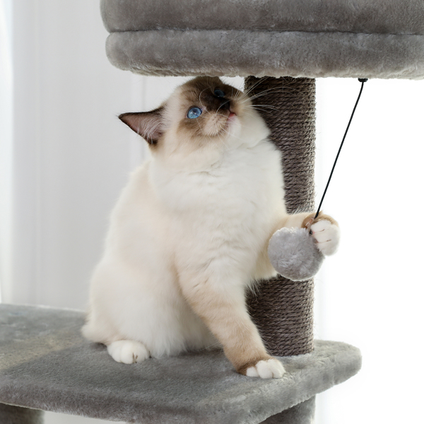灰色猫台带有躺窝，剑麻猫抓柱，带猫玩具，可以休息和抓挠，适合各类猫使用-8