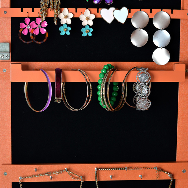 时尚简约的珠宝收纳镜柜，带LED灯，可挂在门或墙上-6