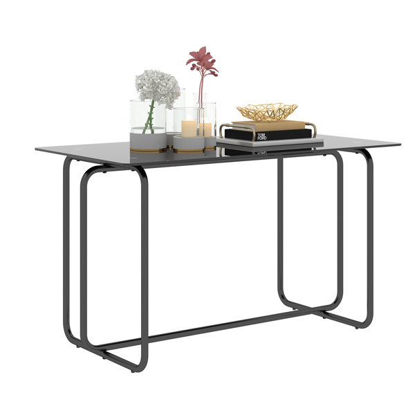 1件式矩形餐桌，带金属框架，厨房用钢化玻璃餐桌，黑色-1