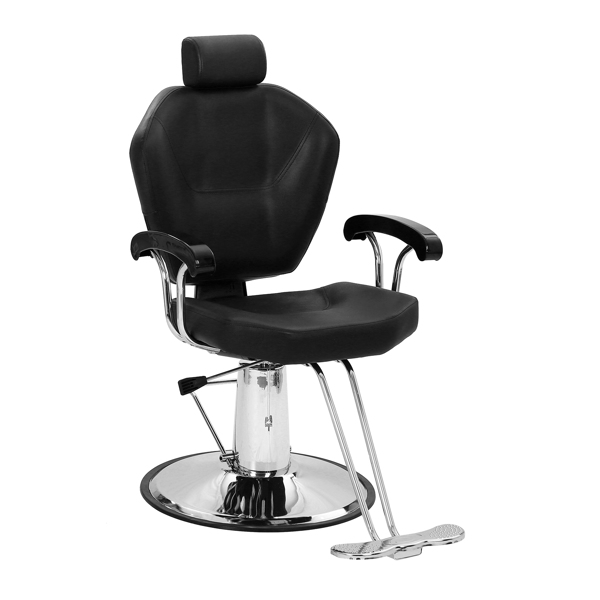  PVC皮套  铁电镀脚踏 ABS扶手 680电镀铁盘 带头枕 可放倒 理发椅 150kg 黑色-2