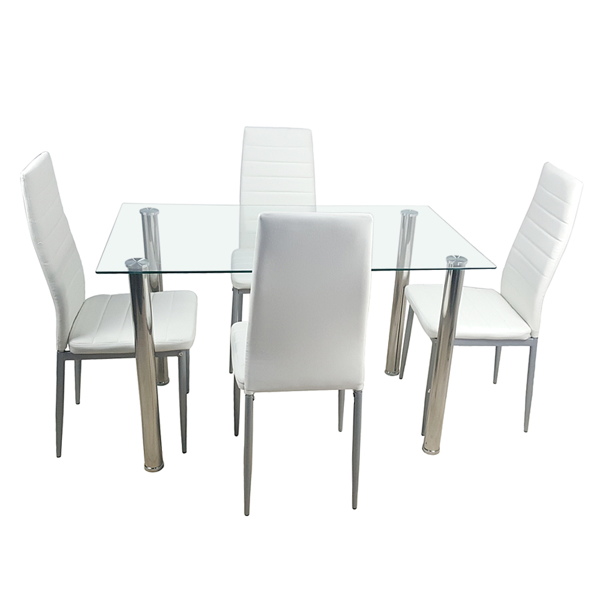  4人座 简约长方形 圆柱腿 餐桌 钢化玻璃不锈钢 清玻 110*70*75cm N201（替换编码13029115）-10