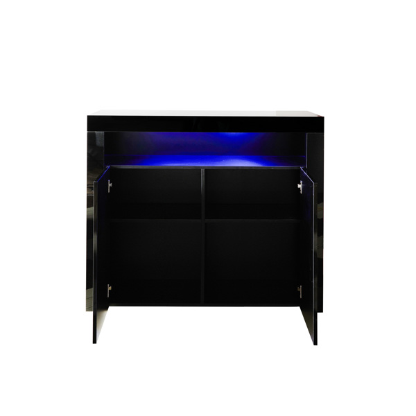客厅餐具柜储物柜黑色高光泽，带LED灯-7