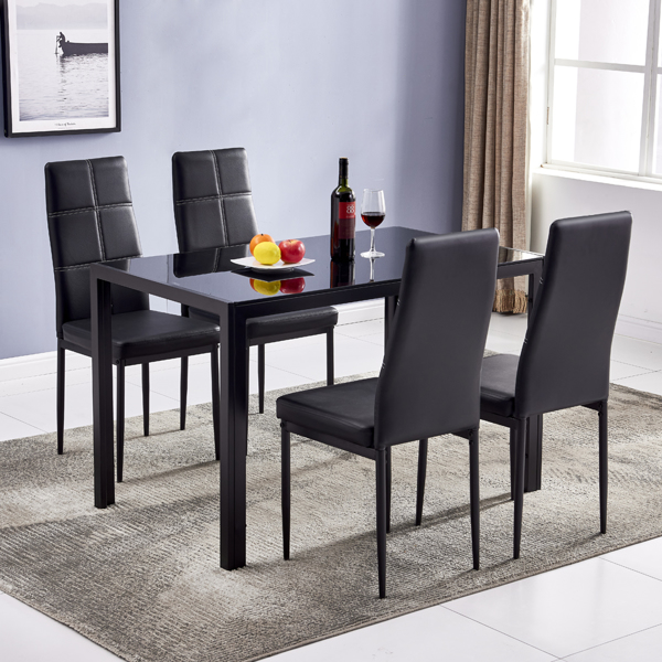  4人座 桌腿框架一体 方形桌腿 餐桌 钢化玻璃不锈钢 黑色 120*70*75cm N201(替换编码：13028197-55761004)-22