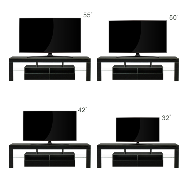 客厅家具电视柜带2个抽屉和2个开放式架子20色RGB LED灯带遥控器黑色-11