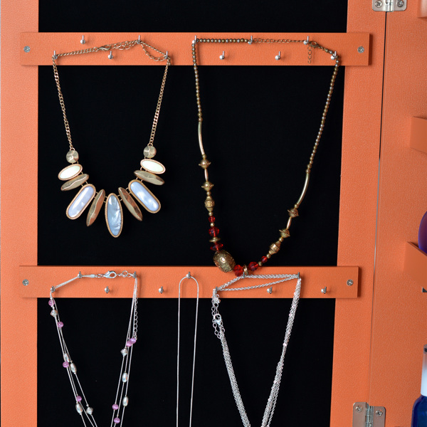 时尚简约的珠宝收纳镜柜，带LED灯，可挂在门或墙上-8