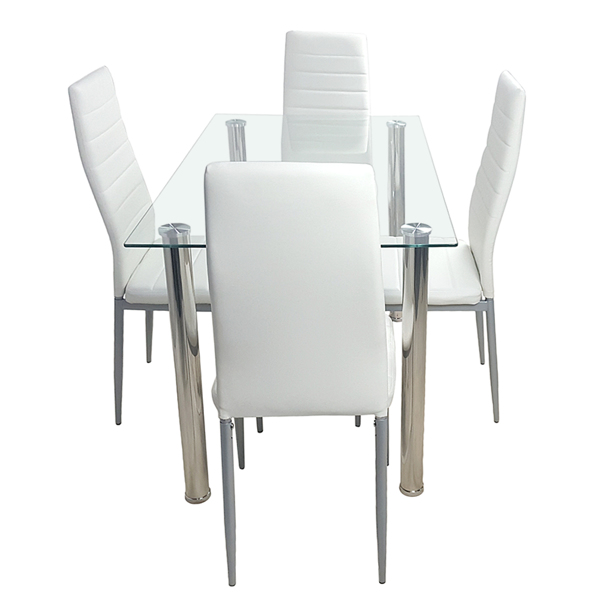  4人座 简约长方形 圆柱腿 餐桌 钢化玻璃不锈钢 清玻 110*70*75cm N201（替换编码13029115）-9