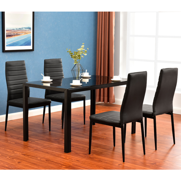  4人座 桌腿框架一体 方形桌腿 餐桌 钢化玻璃不锈钢 黑色 120*70*75cm N201(替换编码：13028197-55761004)-13