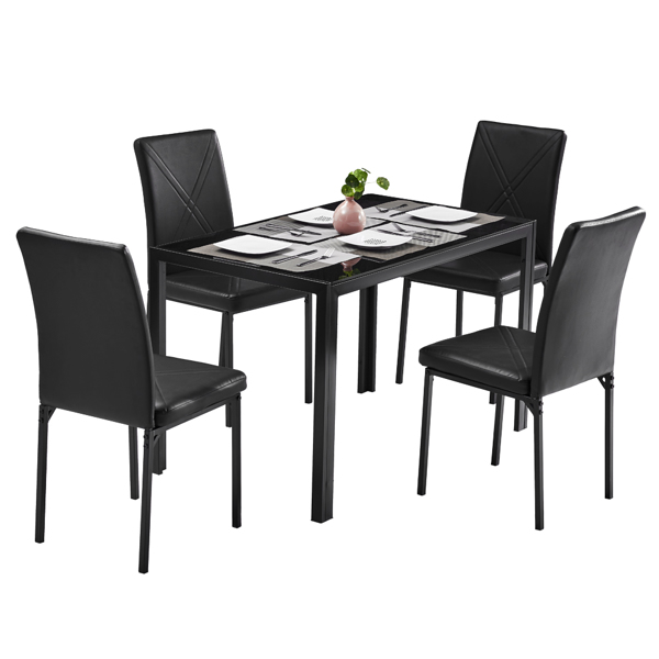  4人座 桌腿框架一体 方形桌腿 餐桌 钢化玻璃不锈钢 黑色 120*70*75cm N201(替换编码：13028197-55761004)-10