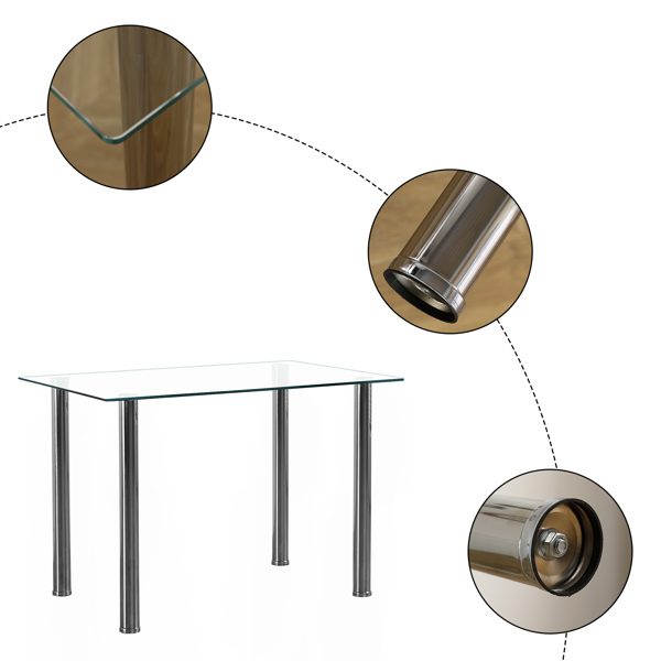  4人座 简约长方形 圆柱腿 餐桌 钢化玻璃不锈钢 清玻 110*70*75cm N201（替换编码13029115）-6