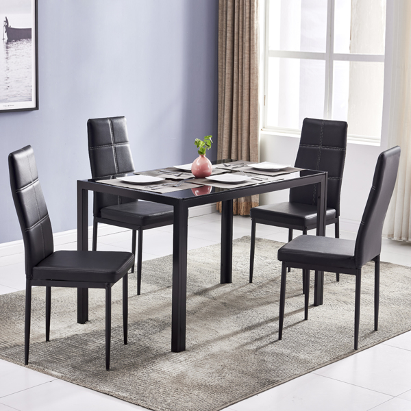  4人座 桌腿框架一体 方形桌腿 餐桌 钢化玻璃不锈钢 黑色 120*70*75cm N201(替换编码：13028197-55761004)-21