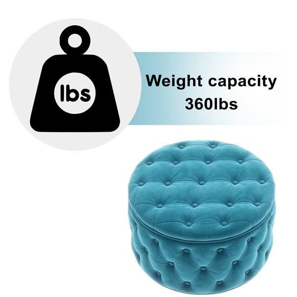 29.5“宽的经典按钮簇绒圆形奥斯曼带储物客厅脚凳-8