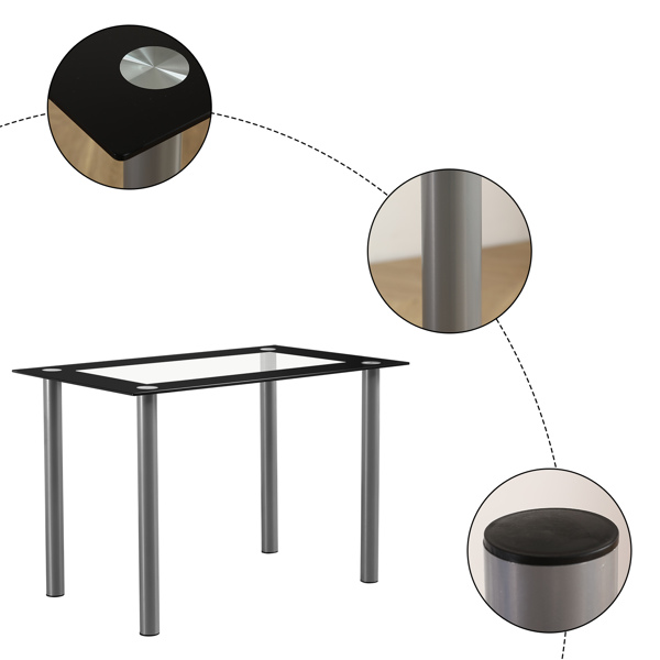  4人座 简约长方形 圆柱腿 餐桌 钢化玻璃不锈钢 黑色包边清玻 110*70*75cm N201，桌腿是黑色（替换编码13029117）-6