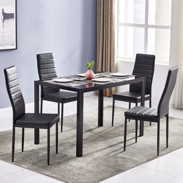  4人座 桌腿框架一体 方形桌腿 餐桌 钢化玻璃不锈钢 黑色 120*70*75cm N201(替换编码：13028197-55761004)-25