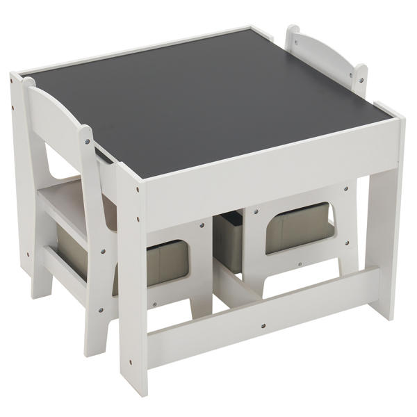  一桌两椅带两个收纳袋 三聚氰胺板 密度板 灰白色 儿童桌椅 61.5*61.5*48cm 可收纳 N101-10