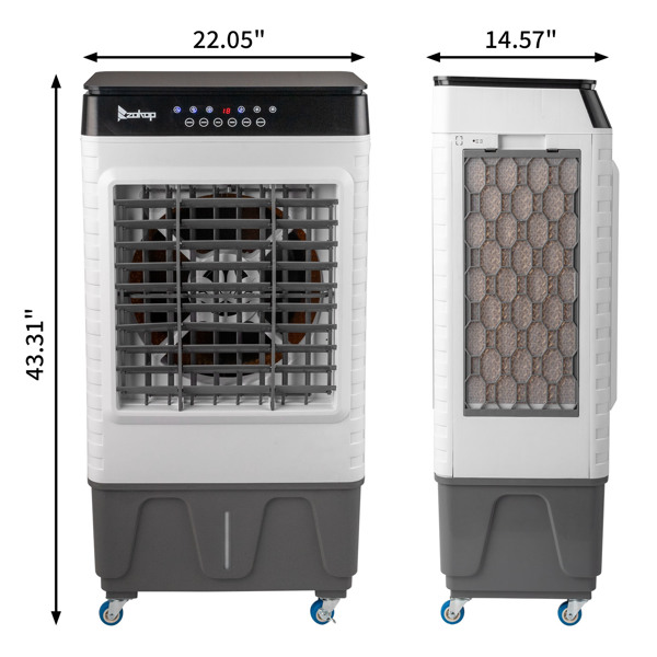 美规 ESC-50P-4R 电风扇 110V 110V,150W 带50L水箱 电子触屏带遥控器 带2块冰晶 带玻璃翻盖 带金属轮子 塑料 灰白色 出风量 5000m³/h 商用冷气扇-4