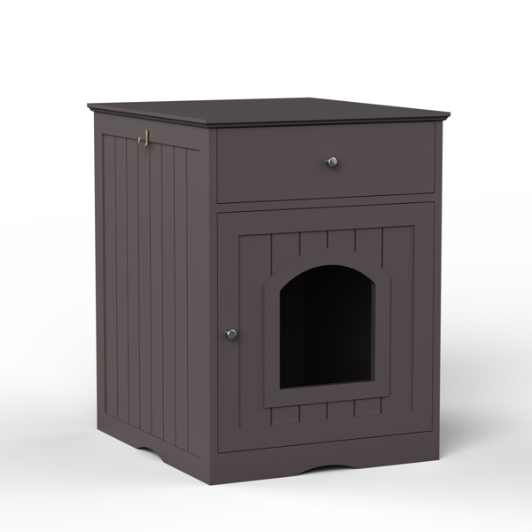 木制宠物屋猫垃圾箱外壳，带抽屉，侧桌，室内宠物箱，猫之家床头柜（棕色）-5