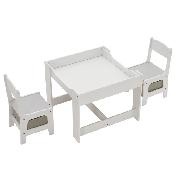  一桌两椅带两个收纳袋 三聚氰胺板 密度板 灰白色 儿童桌椅 61.5*61.5*48cm 可收纳 N101-12