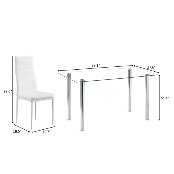  6人座 简约长方形 圆柱腿 餐桌 钢化玻璃不锈钢 清玻 135*70*75cm N201（替换编码：41827204）-12