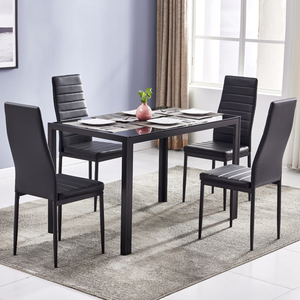  4人座 桌腿框架一体 方形桌腿 餐桌 钢化玻璃不锈钢 黑色 120*70*75cm N201(替换编码：13028197-55761004)-26